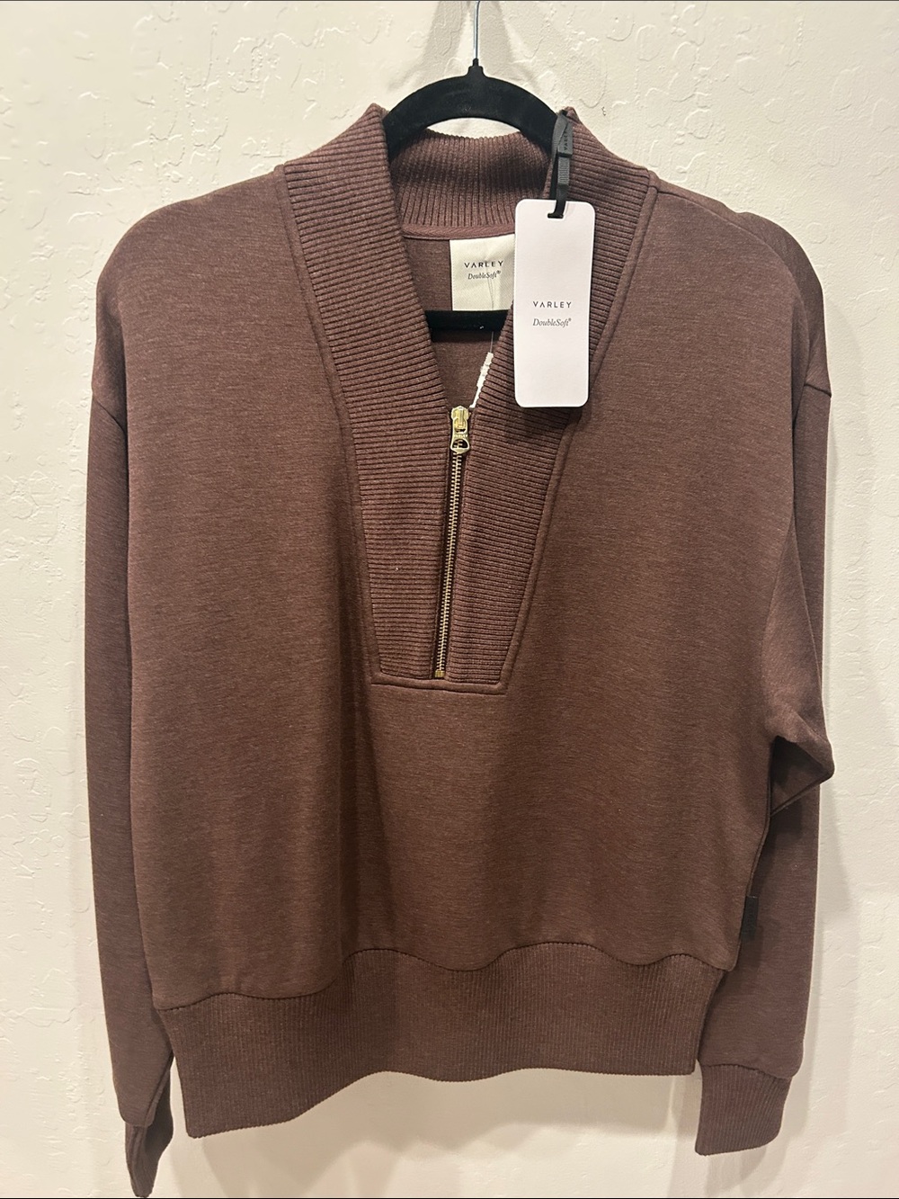 NWT Varley “Double Soft” Brown Half-Zip Sweater size small